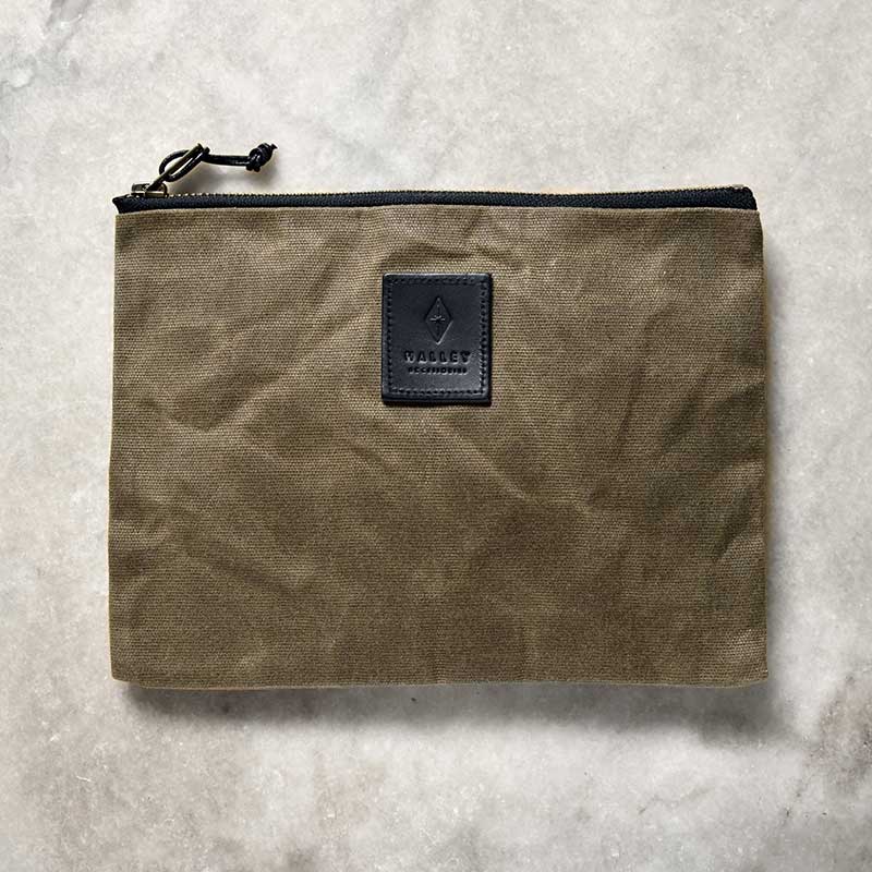 Zipped Halley Waxed Canvas Pouch OliveGreen